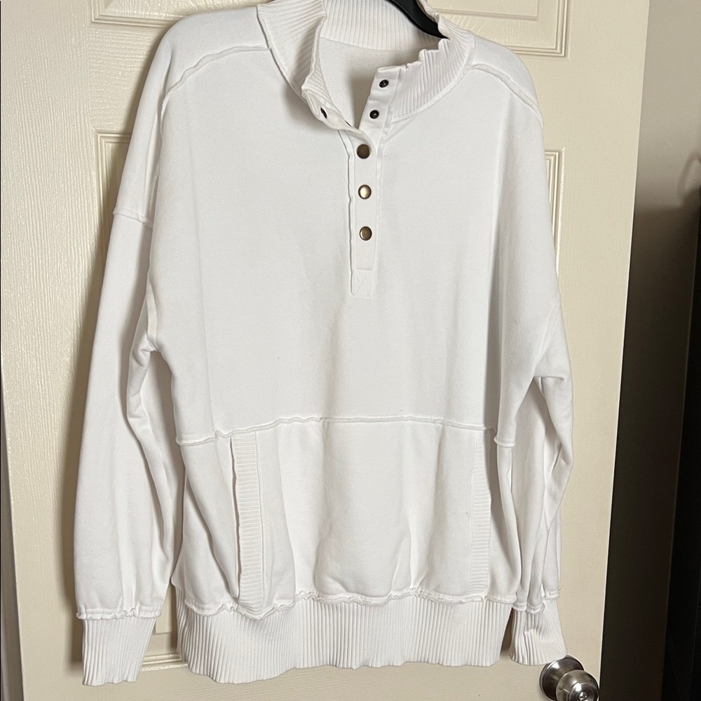 White Button-Up Sweatshirt top. New!